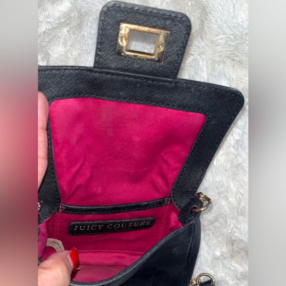 Juicy Couture Black Hatched Leather Bag Purse with Gold Chain Cross Body - Picture 5 of 5